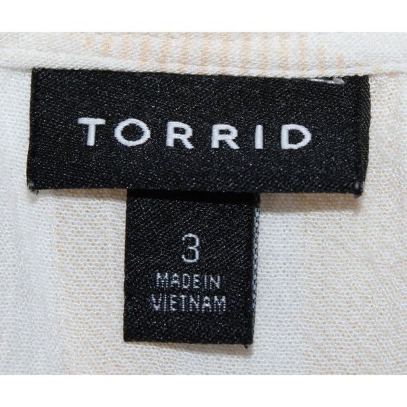 Torrid White Yellow Striped Shirt sz 3 Eyelet Lacing String Fringe Spring Summer - Picture 6 of 8